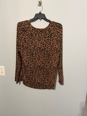 Leopard Print Long Sleeve Women's Top - Brown/Black